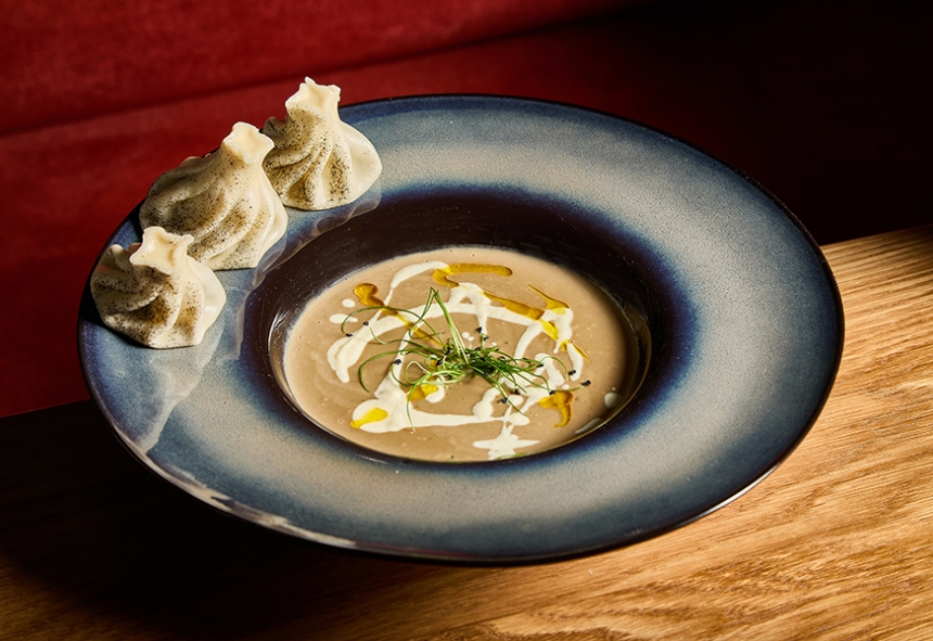 Грибной крем-суп с мини-хинкали